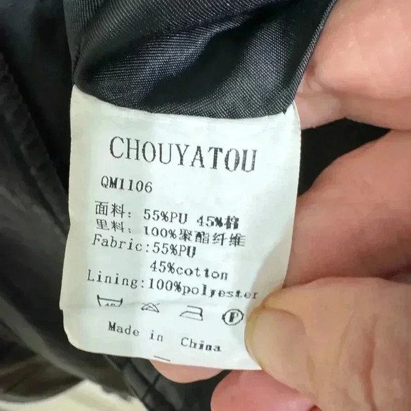 ChouYatou Men's Black Faux Leather Jacket Size: XS - Picture 4 of 16